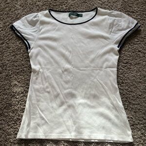 Women’s Vintage Ralph Lauren White Short Sleeve Ribbed Tee Navy Trim size XL